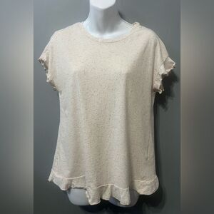 Alga Women's Cream Speckled Ruffle Sleeve Top Peekaboo Back Sz Small Beige Boho